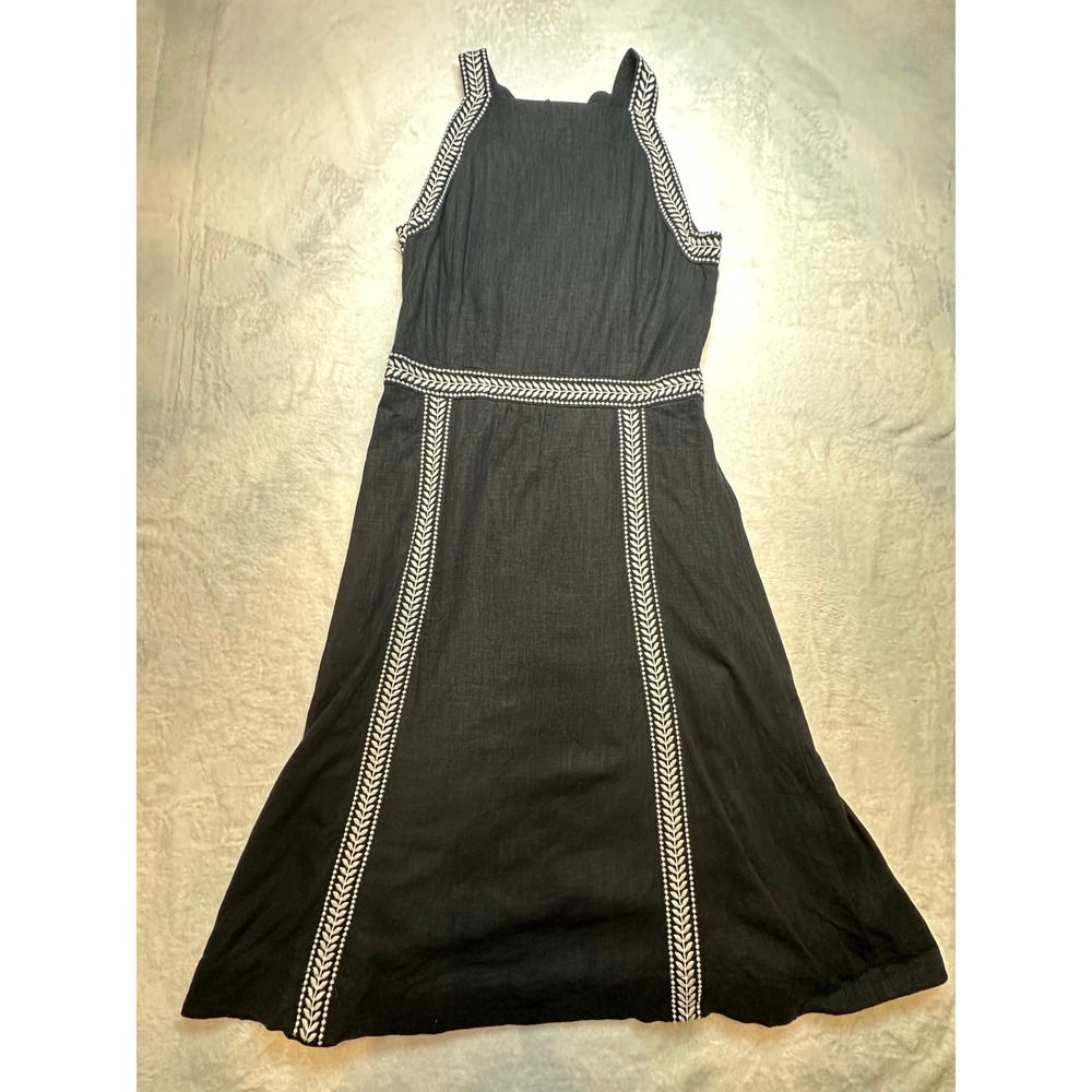 Ann Taylor Petite Black Embroidered Linen Blend Midi Dress 10P - 210